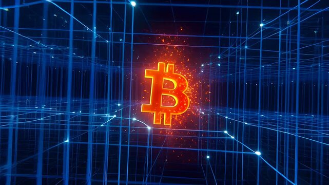 Red Bitcoin Sign on Vibrant Background