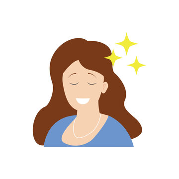 Smiling Woman with Long Hair and Sparkles Flat Vector Beauty Avatar.

