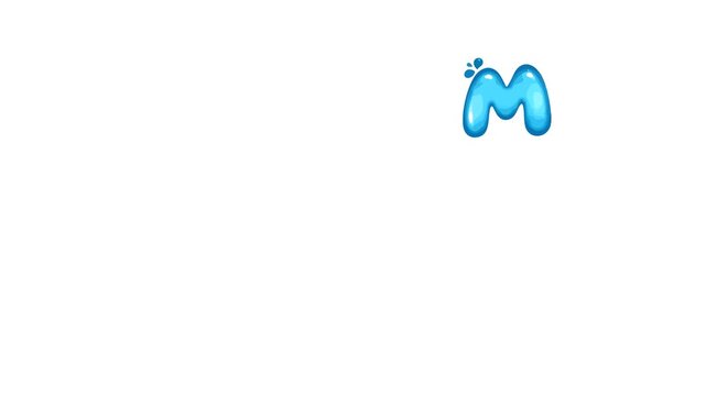 Animated blue bubble letter collection featuring uppercase and lowercase letters and numbers with glossy rounded forms and playful water-inspired details