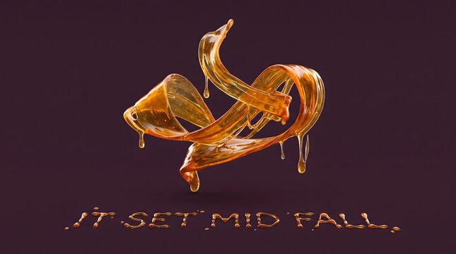 Golden liquid honey dynamic swirl splash abstract visual with glossy text against dark background