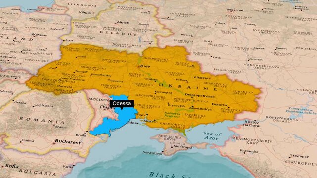 Odesa City Location Map Ukraine Black Sea Coast Animation