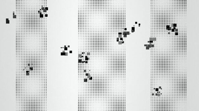 Halftone circular dots and floating square particles seamless loop