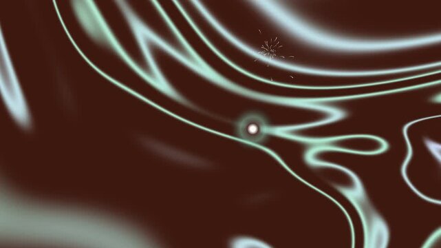 Abstract Fluid Liquid Background with Swirling Metallic Silver Lines and Soft Glowing Light Points on a Deep Dark Brown Surface