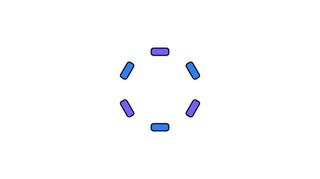 Six rectangular segments orbit a centre point, briefly scatter outward and reassemble into
the same loading ring.