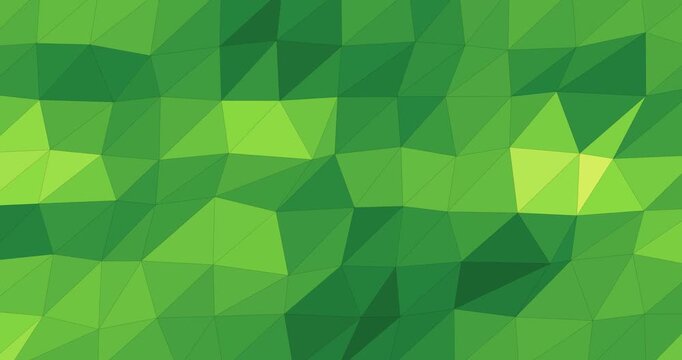 Seamless looping low poly abstract background with green triangular geometric mosaic pattern