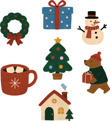 Fototapeta premium Cute Hand-Drawn Winter & Christmas Festive Vector Clipart Set