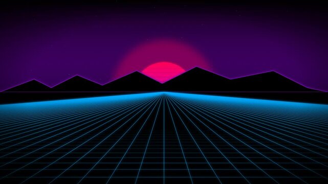 Midnight Purple Premium Retro Synthwave Grid Background - 4K Seamless Loop