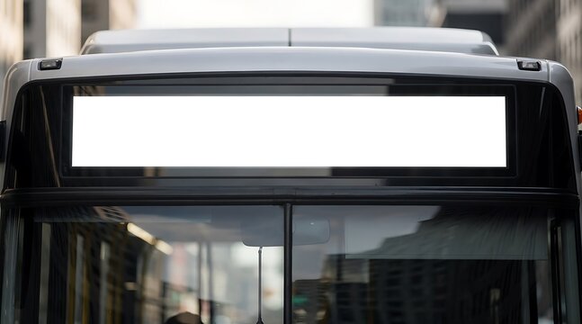 Blank illuminated advertising panel on bus rear.