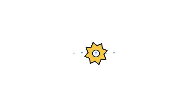 Binary digits enter a rotating gear, travel through its centre and exit as an orderly stream
on the opposite side.