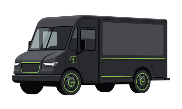 Eco-Friendly Black Electric Delivery Van Digital Illustration