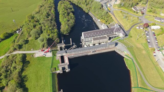 Aerial Overhead View of Ardnacrusha Hydroelectric Power Station Ireland