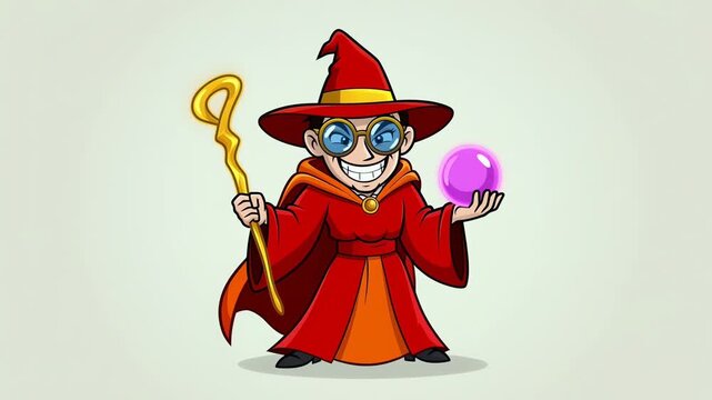 Cartoon wizards and sorcerers set with magic staffs