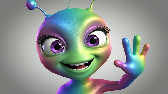 Cute rainbow alien character making different expressions