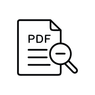 PDF document icon with zoom out magnifying glass outline vector illustration