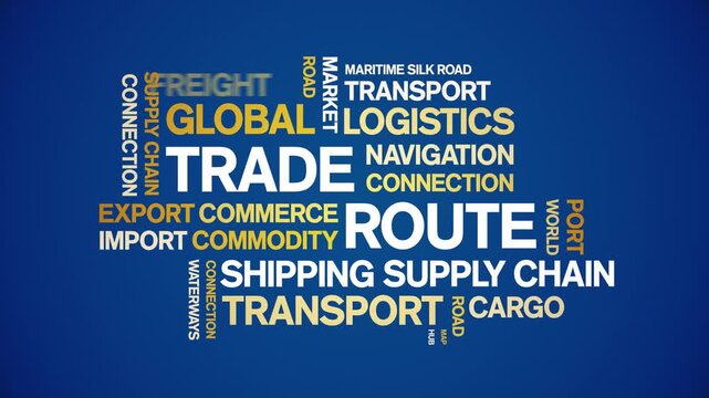 Trade Route animated word cloud-animation tag kinetic typography seamless loop.