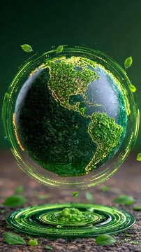 Digital Earth Hologram with Renewable Energy Icons
