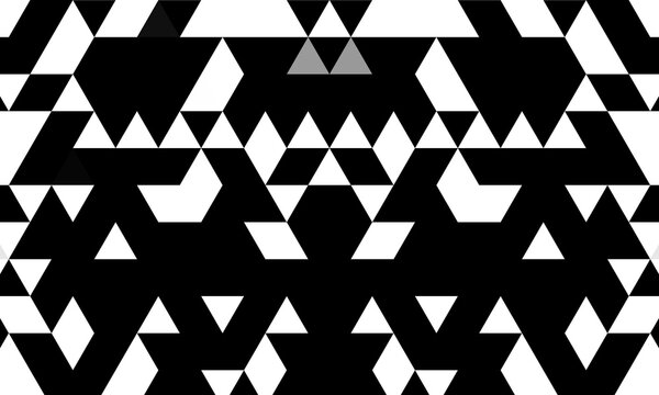Seamless monochrome black and white abstract geometric pattern featuring interlocking triangle and diamond mosaic grids