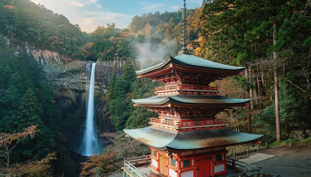 那智の滝と三重塔、熊野の霊験あらたかな絶景　生成AI