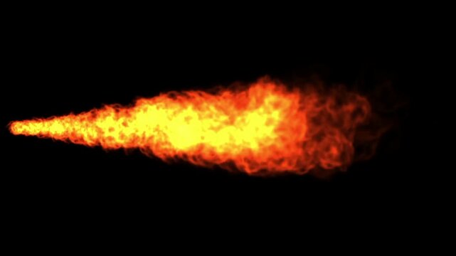 Fire Stream on Black Background for Video Editing, Overlays, Motion Graphics, Visual Effects, Animation, Fire Effects, Design Projects, Digital Content and Stock Footage