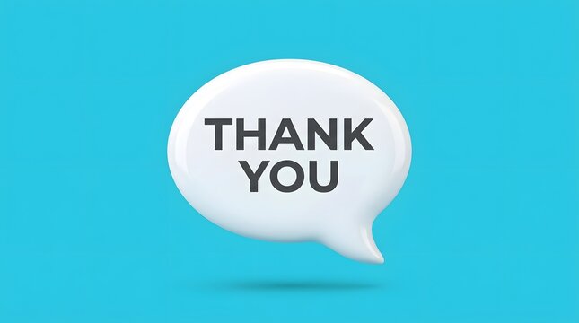 3d white speech bubble with the text thank you isolated on a bright blue background