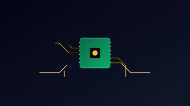 integrated microchip cpu icon green gold tech design