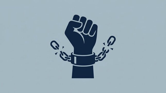 International Day for the Abolition of Slavery concept featuring a raised fist and breaking chains.