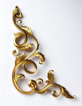 Elegant golden baroque corner ornament element isolated on white background.
