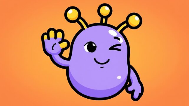 Purple alien mascot waving with various expressions