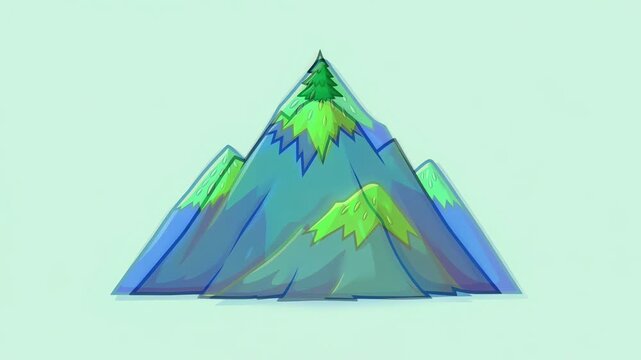 Colorful stylized mountain peak illustrations in flat cartoon style