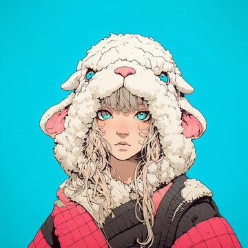 羊の着ぐるみを着たかわいい女の子