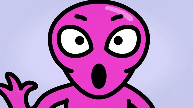 Pink cartoon alien character animation showing facial expressions