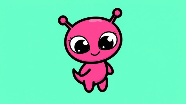 Cute pink alien character set with various expressions