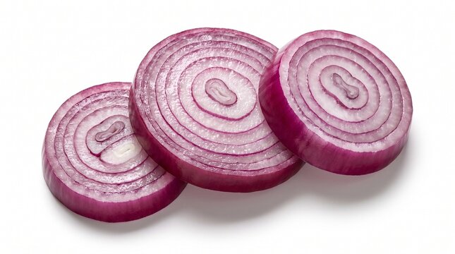 Fresh Red Onion Slices Isolated on White Background
