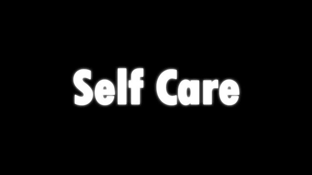 Typography featuring the phrase Self Care is displayed in a bold white sans-serif font against a solid black background.