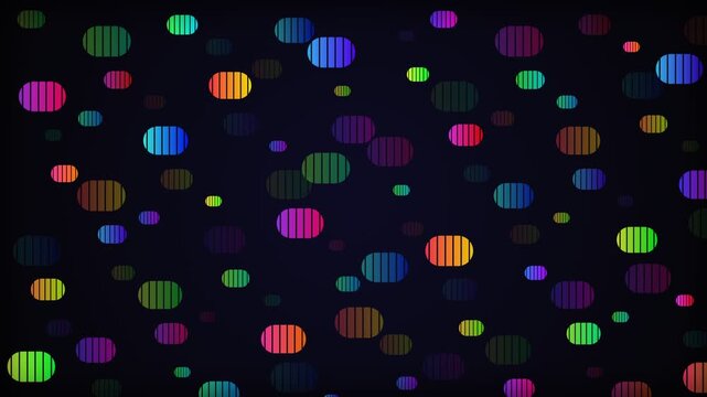 Vibrant multicolored oval shapes scattered against a deep black background