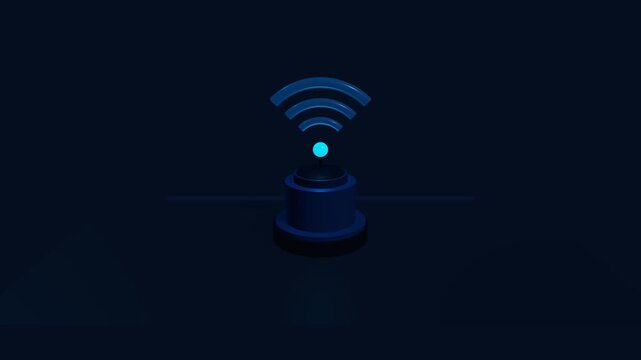 3D Wireless Router and Wi-Fi Signal Icon Motion Graphic Animation on Dark