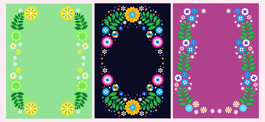 Naklejka premium Collection floral frames for National Hispanic Heritage Month, spanish culture America celebrate Vertical banner Vector colorful cute set illustration