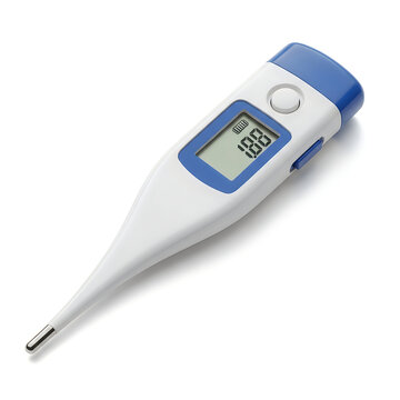Electronic digital thermometer for medical body temperature measurement isolated on a white background for clinical and home health care use