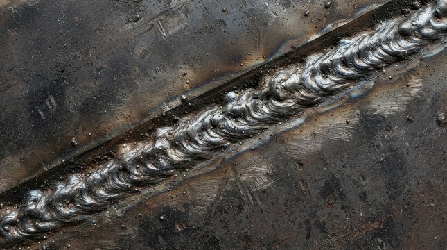Close up macro photograph of a metal weld seam texture