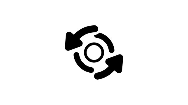 Rotation arrows sync icon circular reload black glyph vector process symbol isolated on white background
