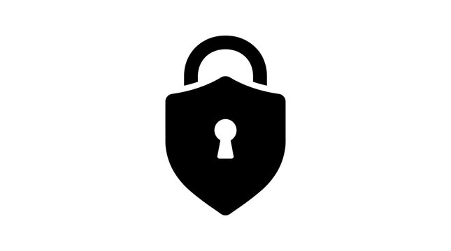 Shield padlock security icon black glyph vector protection lock symbol isolated on white background