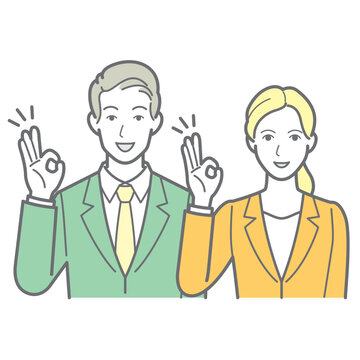 OKサインをする男女のビジネスパーソン 上半身イラスト