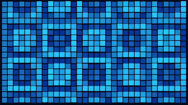 A vibrant grid of glowing blue and cyan squares in a repeating pattern