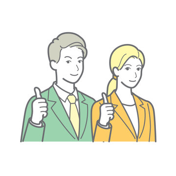 グッドサインをする男女のビジネスパーソン 上半身イラスト