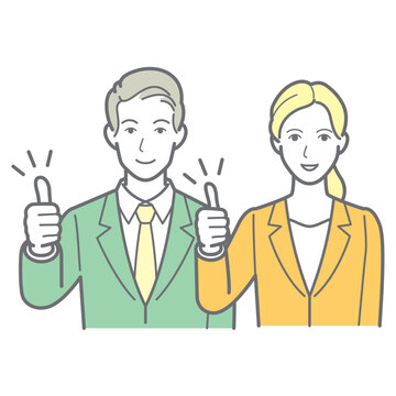 グッドサインをする男女のビジネスパーソン 上半身イラスト