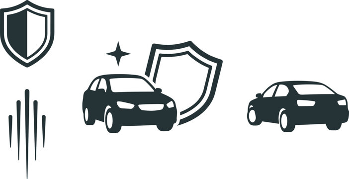 Car Insurance Protection and Ceramic Coating Auto Detailing Vector Icons Set for Automotive Services