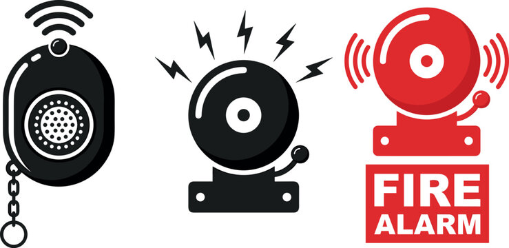 Fire Alarm System and Security Panic Siren Vector Icons Set for Emergency Safety Concepts