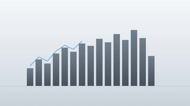Minimalist bar chart with ascending zigzag line and arrow, business growth animation