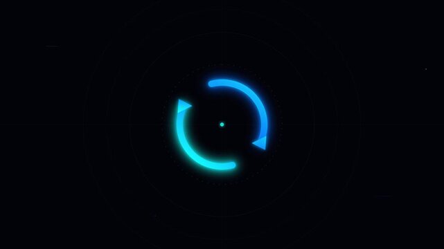 neon blue refresh sync arrows animation black background
