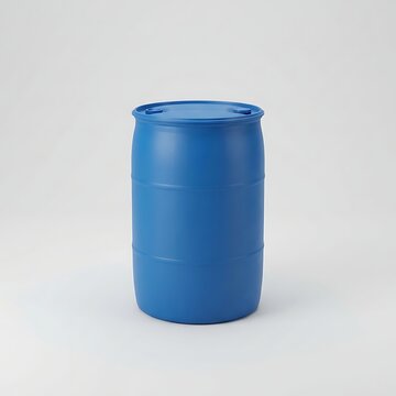 Large blue plastic barrel for industrial storage of chemicals and liquids. 55 gallon